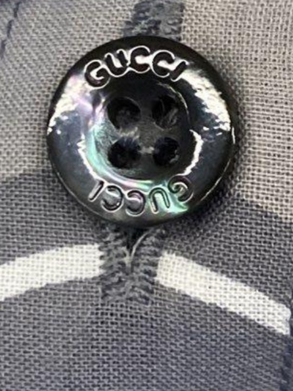 GUCCI Striped Geometric Print Button-Up Shirt in Black, Gray & Cream - Picture 6 of 8